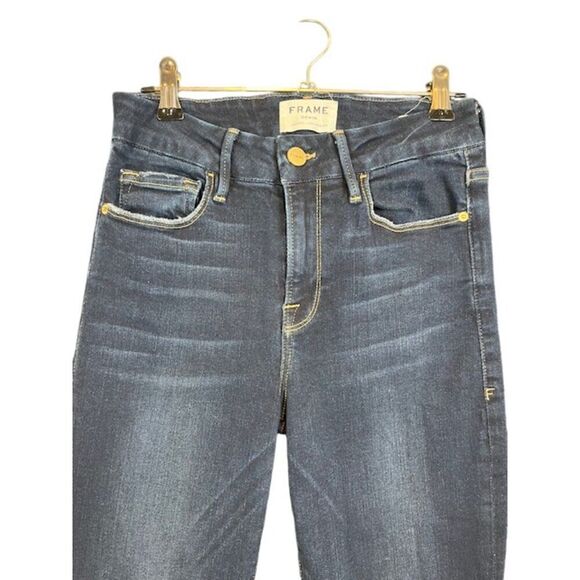 FRAME Le Crop Mini Boot Jeans Dark Whisker Wash Raw Hem Size 25 - Picture 3 of 14